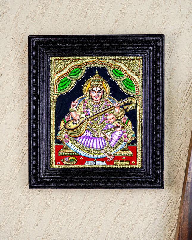 Tanjore Painting - Saraswathi - Flat (Gold Foil) - 12x10 inch - WL3965
