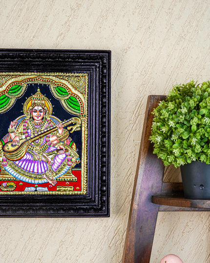 Tanjore Painting - Saraswathi - Flat (Gold Foil) - 12x10 inch - WL3965