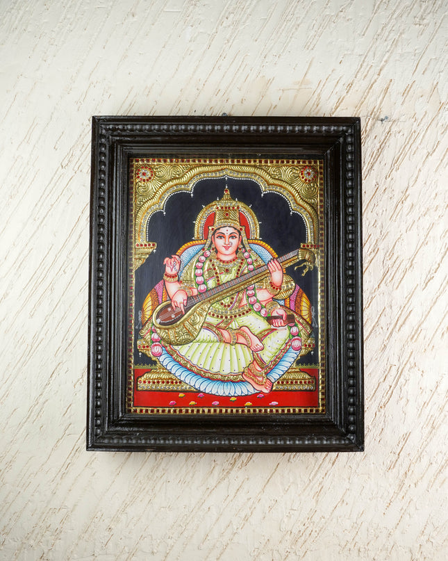 Tanjore Painting - Saraswathi - Semi Embossed - 18x14 inch - WL3966