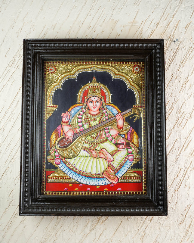 Tanjore Painting - Saraswathi - Semi Embossed - 18x14 inch - WL3966