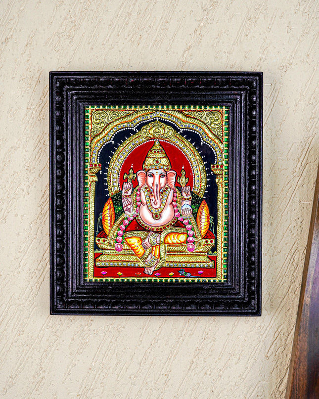 Tanjore Painting - Ganesha - Semi Embossed - 12x10 inch - WL3967