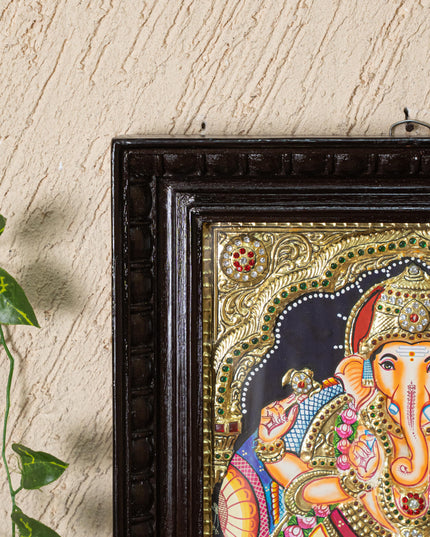 Tanjore Painting - Ganesha - Semi Embossed - 12x10 inch - WL3967