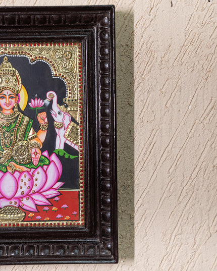 Tanjore Painting - Gajalakshmi on Lotus - Flat (Gold Foil) - 12x10inch - WL3981