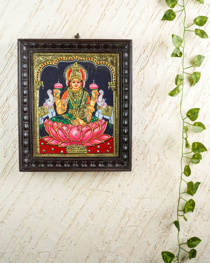 Tanjore Painting - Gajalakshmi on Lotus - Flat (Gold Foil) - 12x10inch - WL3981