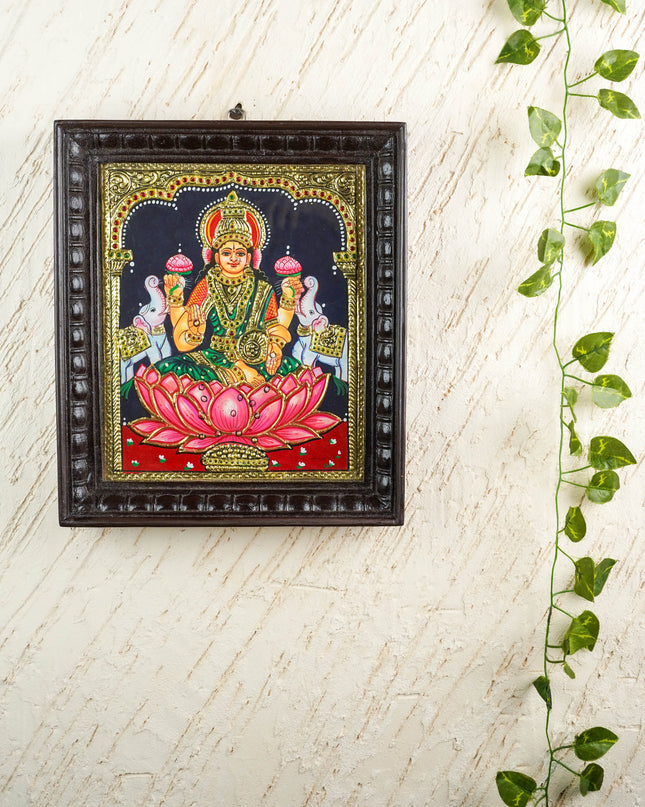 Tanjore Painting - Gajalakshmi on Lotus - Flat (Gold Foil) - 12x10inch - WL3981