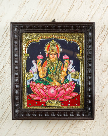 Tanjore Painting - Gajalakshmi on Lotus - Flat (Gold Foil) - 12x10inch - WL3981