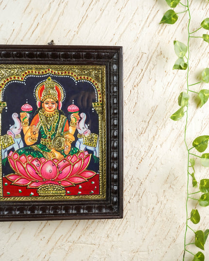 Tanjore Painting - Gajalakshmi on Lotus - Flat (Gold Foil) - 12x10inch - WL3981