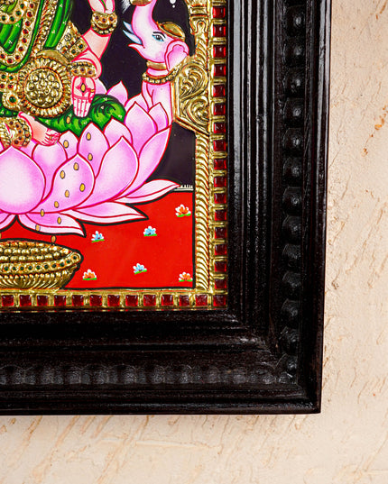 Tanjore Painting - Gajalakshmi on Lotus - Flat (Gold Foil) - 12x10inch - WL3981
