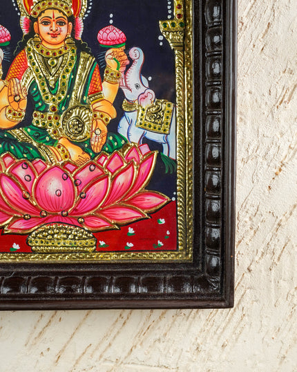 Tanjore Painting - Gajalakshmi on Lotus - Flat (Gold Foil) - 12x10inch - WL3981