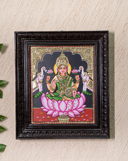 Tanjore Painting - Gajalakshmi on Lotus - Flat (Gold Foil) - 12x10inch - WL3981