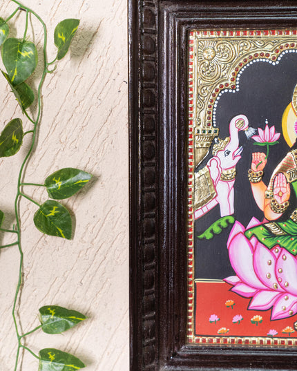 Tanjore Painting - Gajalakshmi on Lotus - Flat (Gold Foil) - 12x10inch - WL3981