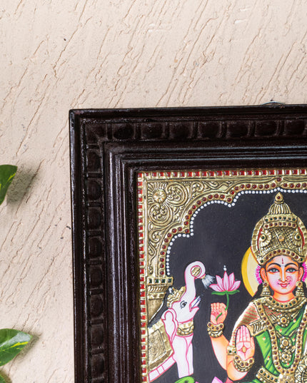 Tanjore Painting - Gajalakshmi on Lotus - Flat (Gold Foil) - 12x10inch - WL3981