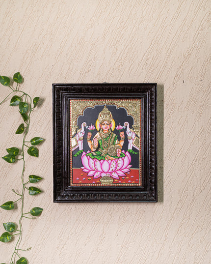 Tanjore Painting - Gajalakshmi on Lotus - Flat (Gold Foil) - 12x10inch - WL3981