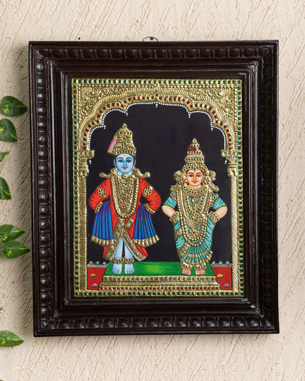 Tanjore Painting - Panduranga-Rukmini - Flat (Gold Foil) - 15x12 inch - WL4074