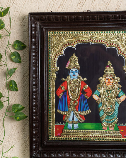 Tanjore Painting - Panduranga-Rukmini - Flat (Gold Foil) - 15x12 inch - WL4074