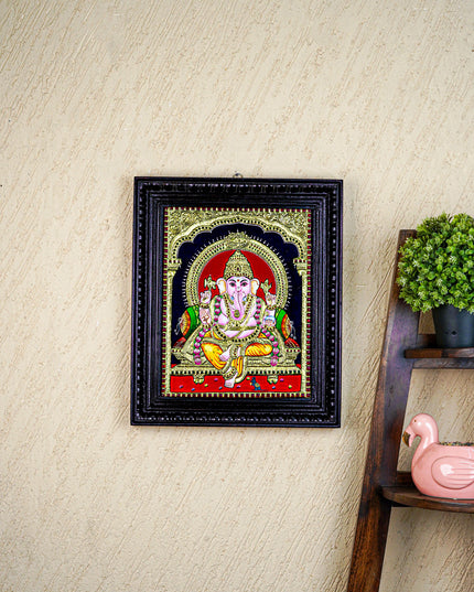 Tanjore Painting - Ganesha - Flat (Gold Foil) - 15x12 inch - WL4079