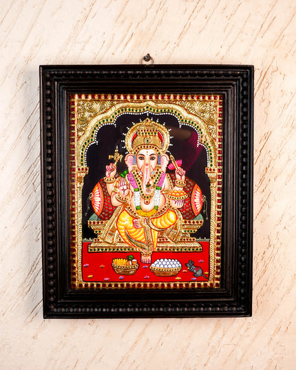 Tanjore Painting - Ganesha - Flat (Gold Foil) - 15x12 inch - WL4079
