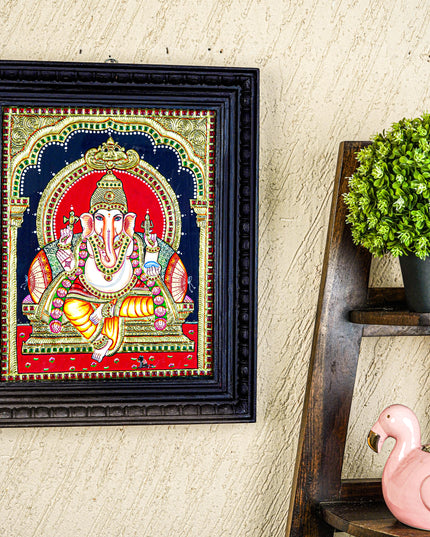 Tanjore Painting - Ganesha - Flat (Gold Foil) - 15x12 inch - WL4079