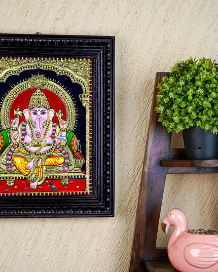Tanjore Painting - Ganesha - Flat (Gold Foil) - 15x12 inch - WL4079