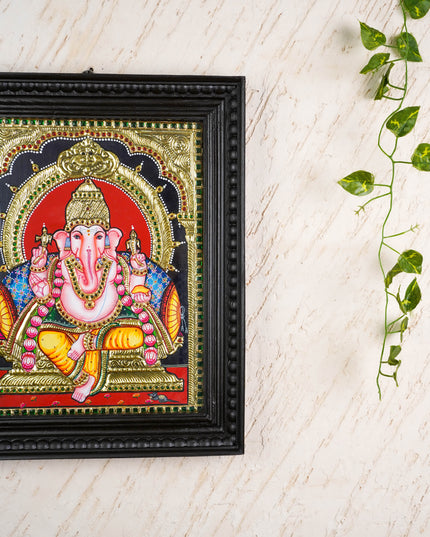 Tanjore Painting - Ganesha - Flat (Gold Foil) - 15x12 inch - WL4079