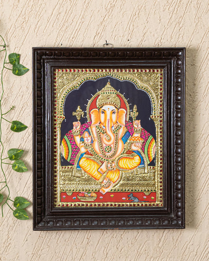 Tanjore Painting - Ganesha - Flat (Gold Foil) - 15x12 inch - WL4079