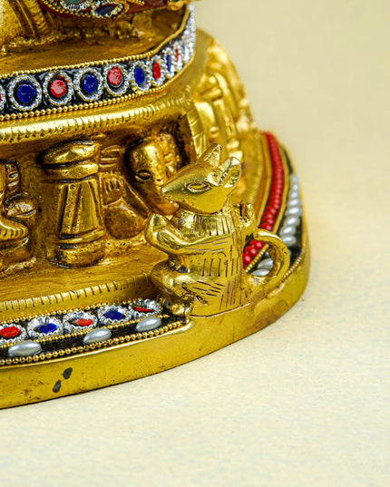 Brass Ganesha Idol with Multicolour Stone Work - WL4084