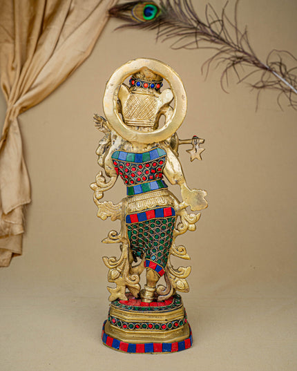 Brass Krishna Idol with Stone Work - WL4107