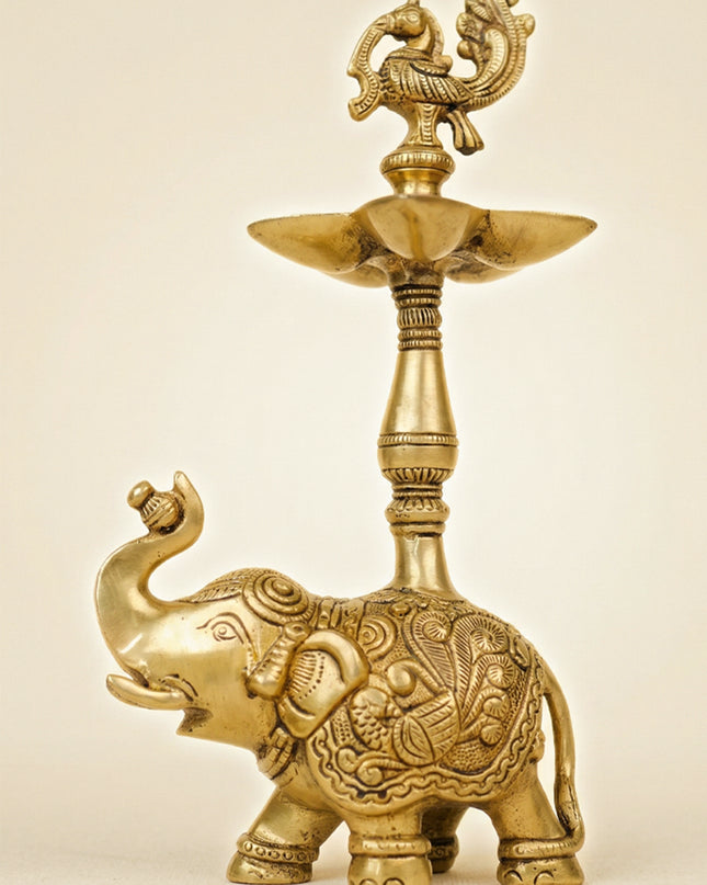 Brass Elephant With Annapakshi Diya - WL4320