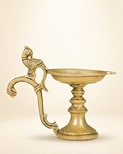 Brass Single Face Round Diya with Handle - WL4357