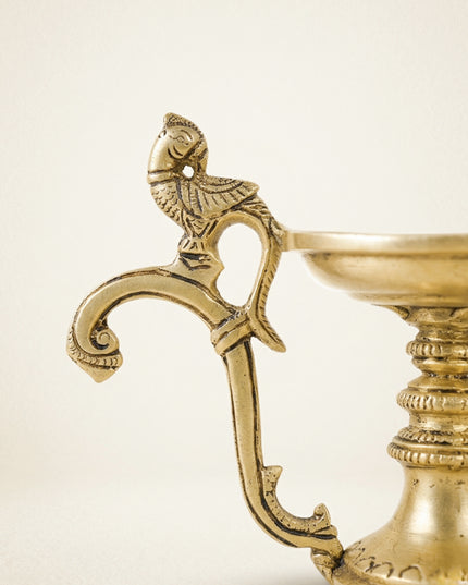 Brass Single Face Round Diya with Handle - WL4357