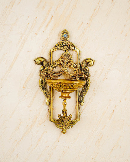 Brass Parrot Wall Hanging Diya with Single & Five Face Diya - WL4358