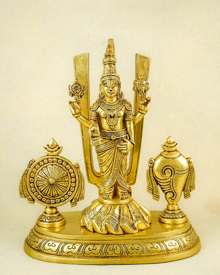 Brass Tirupati Balaji With Shank, Chakra & Nama - WL4365