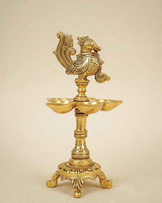 Brass 5 Face Annapakshi Diya With Stand - WL4368