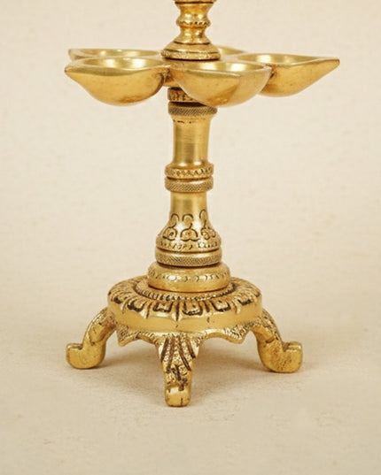 Brass 5 Face Annapakshi Diya With Stand - WL4368