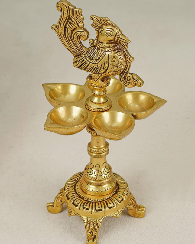 Brass 5 Face Annapakshi Diya With Stand - WL4368