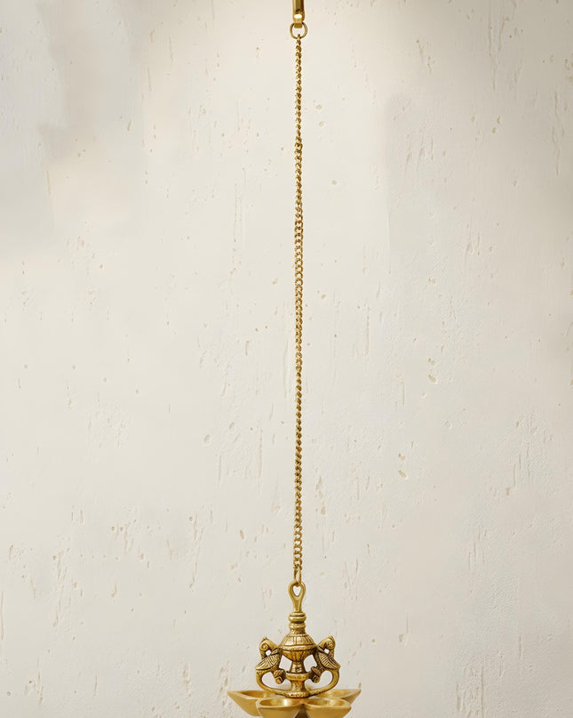 Brass Twin-Peacock Hanging 5-Face Diya - WL4383