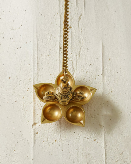 Brass Twin-Peacock Hanging 5-Face Diya - WL4383