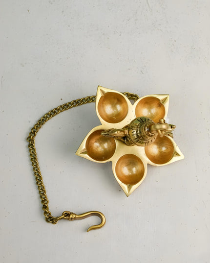 Brass Twin-Peacock Hanging 5-Face Diya - WL4383