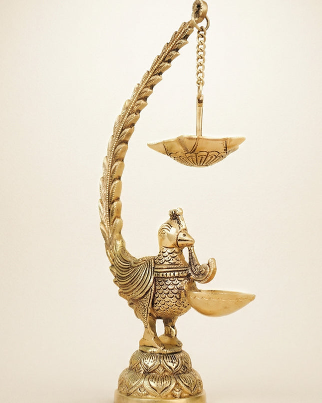 Brass Annapakshi Diya with Hanging Diya - WL4385