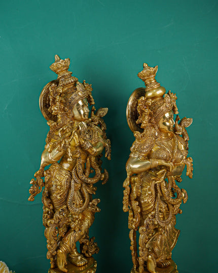 Brass Krishna Radha Figurines - Set of 2 - 30 inch - WL4386-2