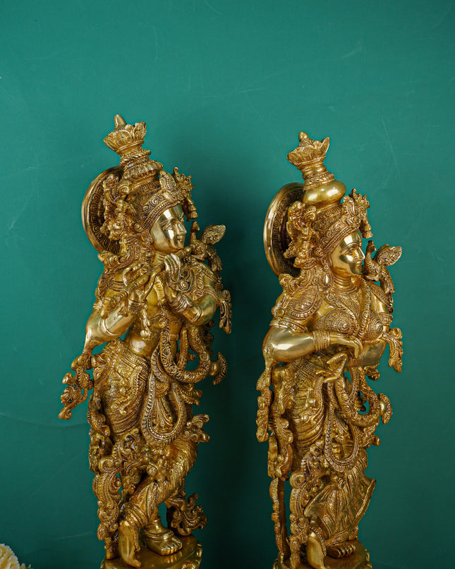 Brass Krishna Radha Figurines - Set of 2 - 30 inch - WL4386-2