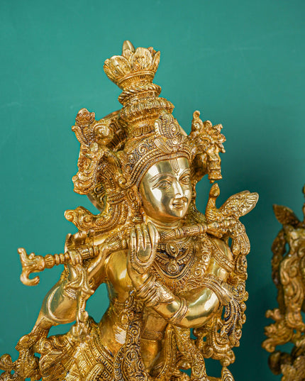 Brass Krishna Radha Figurines - Set of 2 - 30 inch - WL4386-2