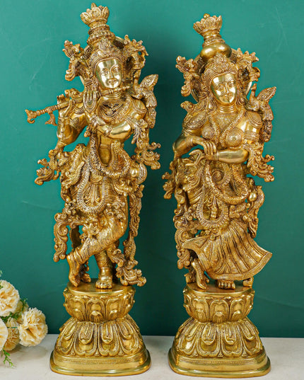 Brass Krishna Radha Figurines - Set of 2 - 30 inch - WL4386-2
