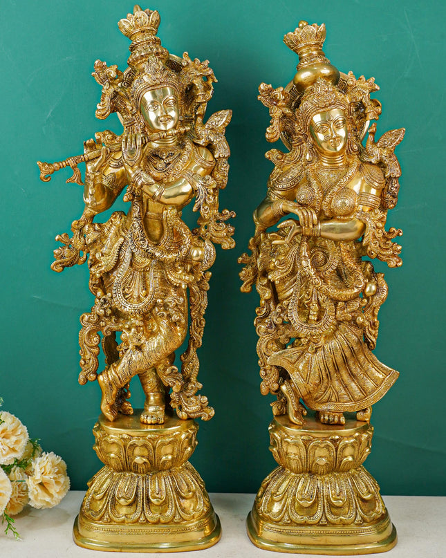 Brass Krishna Radha Figurines - Set of 2 - 30 inch - WL4386-2
