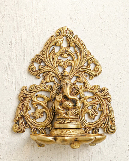 Brass Ganesha Six-Face Wall Hanging Diya - WL4509