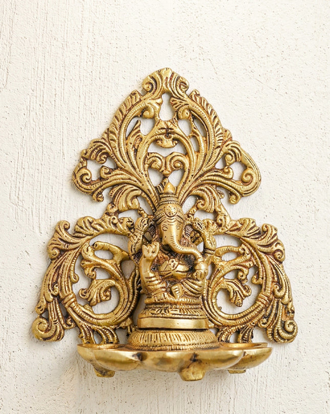 Brass Ganesha Six-Face Wall Hanging Diya - WL4509