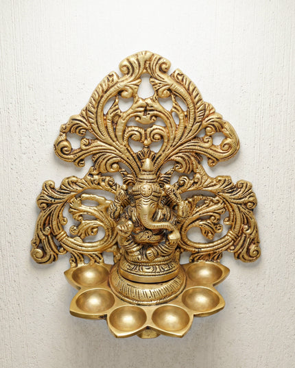 Brass Ganesha Six-Face Wall Hanging Diya - WL4509
