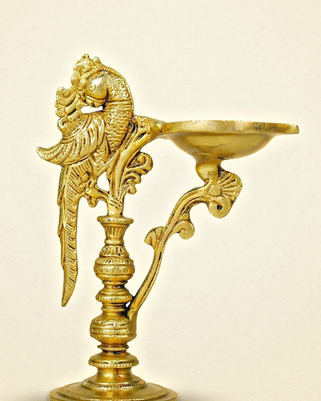 Brass Peacock Diya with Stand - WL4553-1