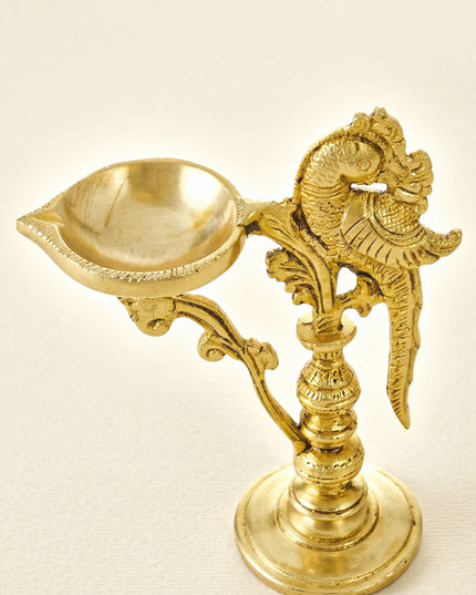 Brass Peacock Diya with Stand - WL4553-1