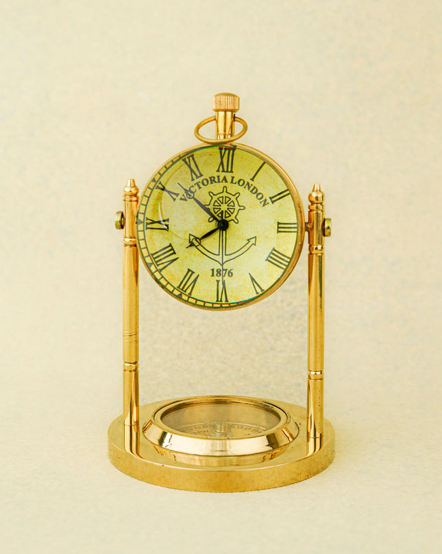 Brass Compass with Clock - WL4574-1